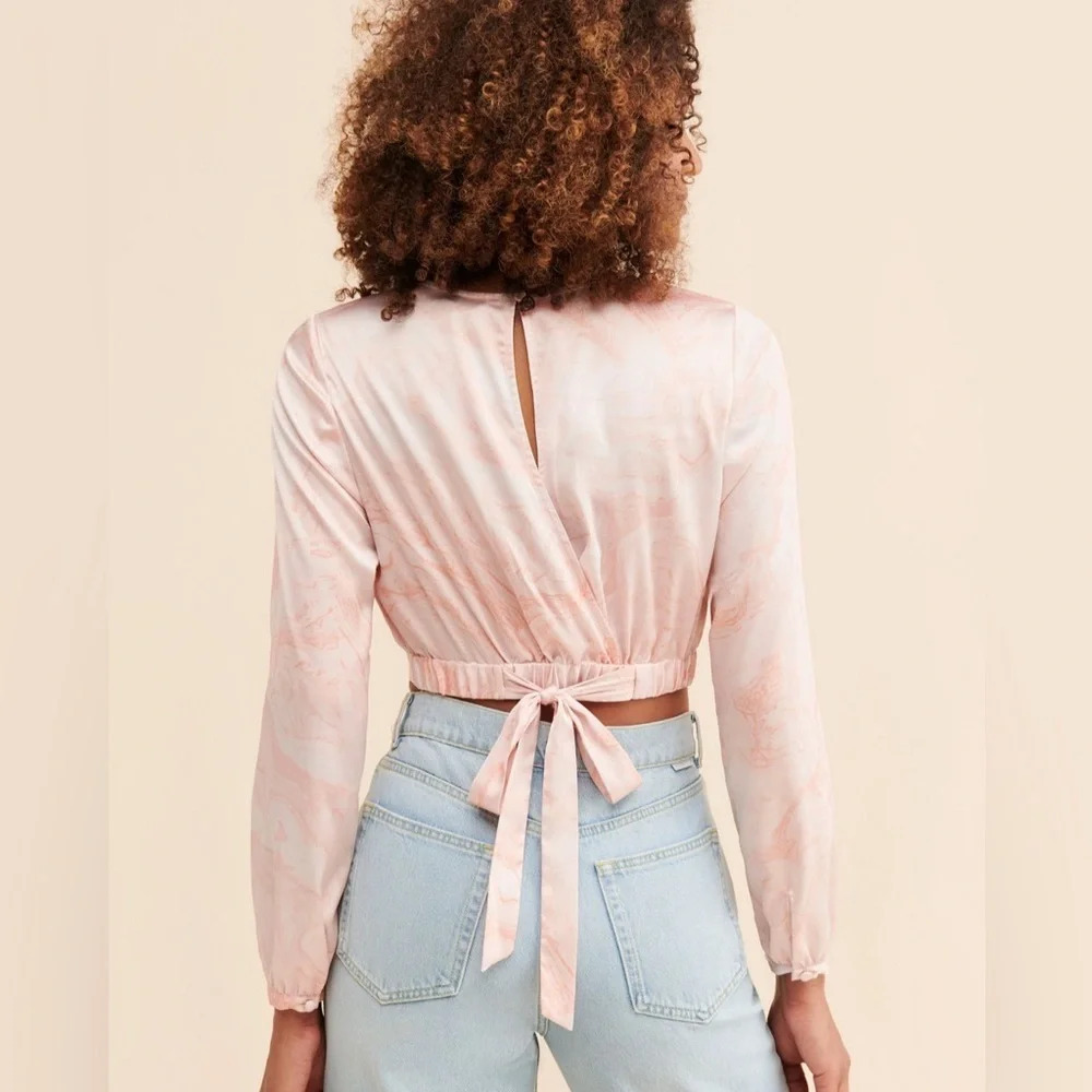 Hutch- Cropped Marble Blouse long sleeve - peach tie dye- Medium - Picture 2 of 8